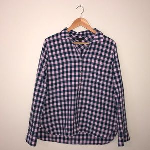 J. Crew Popover Plaid Long Sleeve Collared Shirt